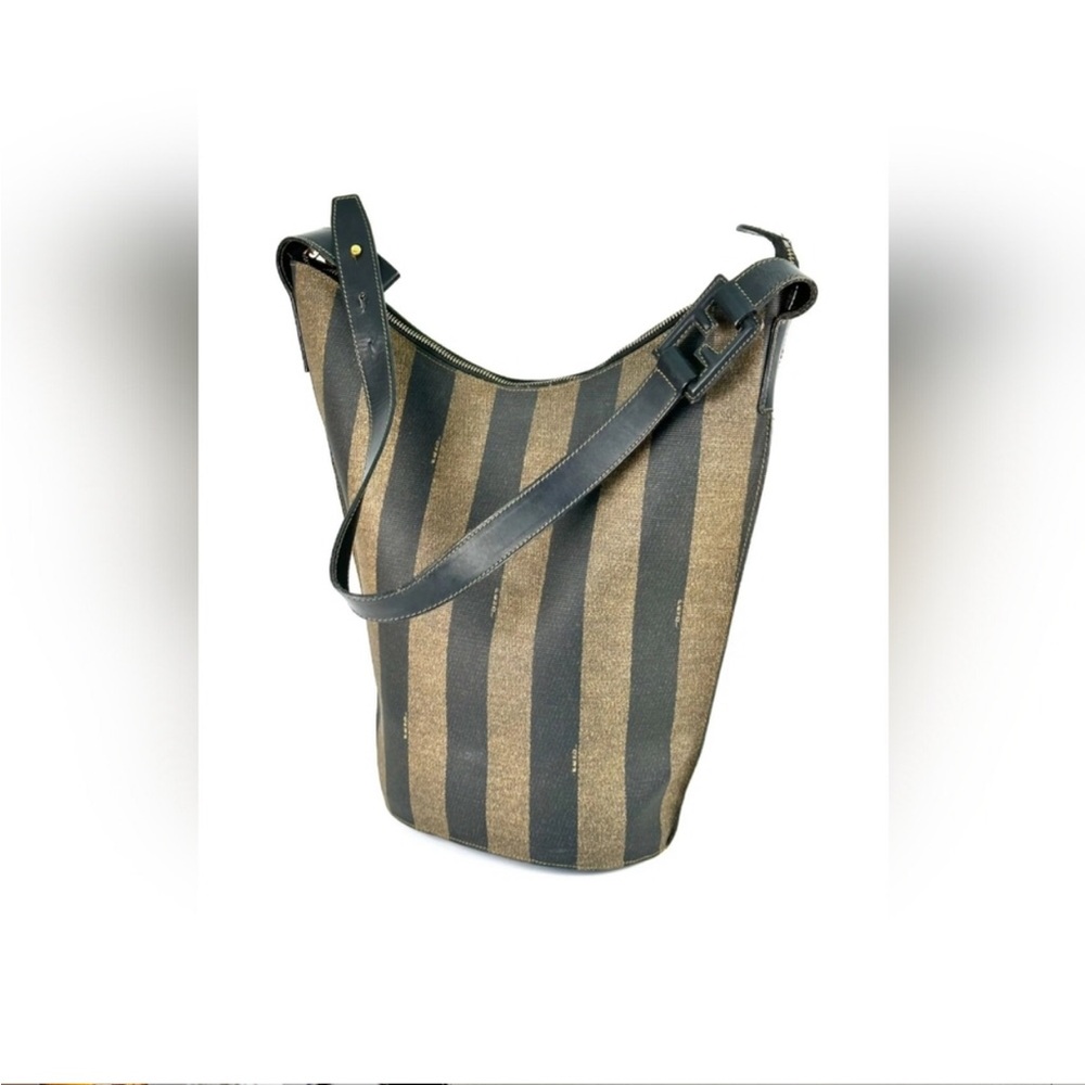 FENDI Pequin Stripe Shoulder Bag Bucket Tote Vintage
